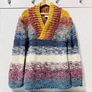 Anthropologie Sleeping On Snow Sweater Women Small Pink Blue Ombre Chunky Knit